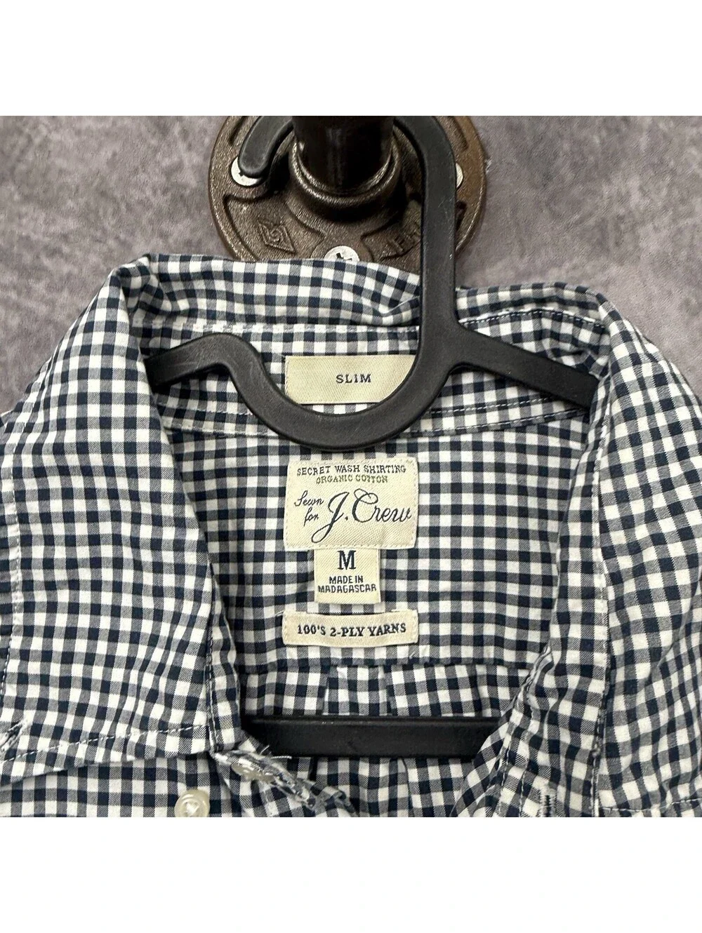 J.Crew Secret Wash Shirt Mens M Blue Plaid Slim Untucked Organic Cotton